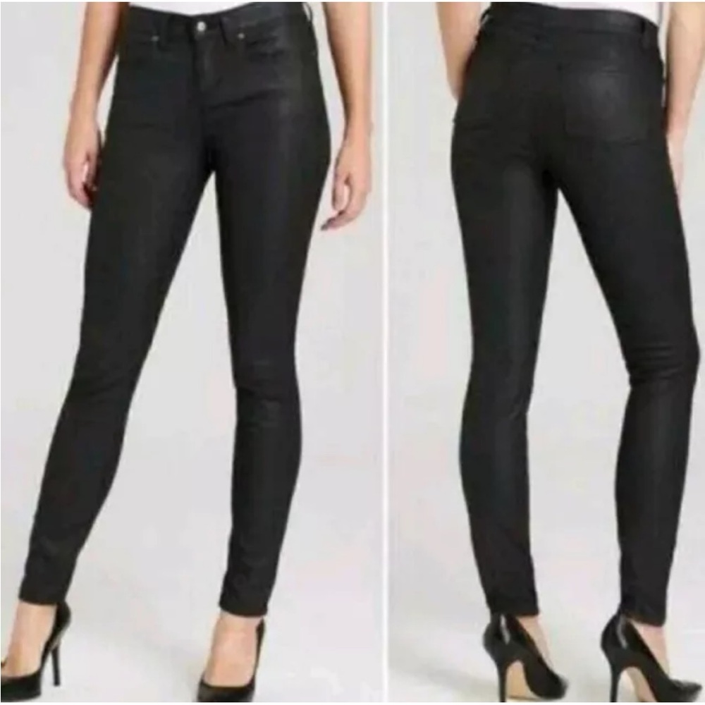 Eileen Fisher Women's Waxed Organic Cotton Skinny Stretch Denim Moto Black Sz 4